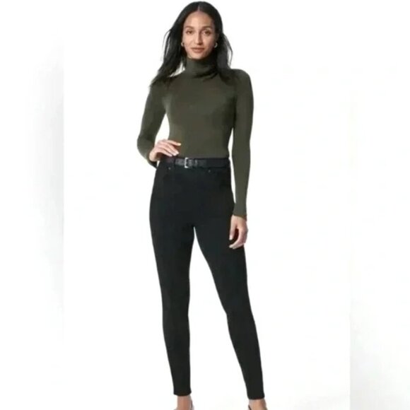 Spanx Black Pull On Skinny Ankle Pants Jeans EUC Stretch Women's Medium M - Picture 1 of 13